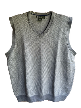 Eddie Bauer Men's Gray Harringbone Knit V-Neck Sweater Vest Medium Supima Cotton